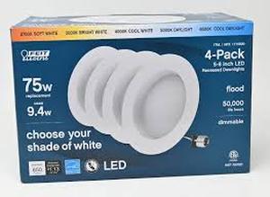 lot 55 image: Feit Electric 5-6 inch Led Recessed Dimmable Downlights Multiple Shades - 4 Pack