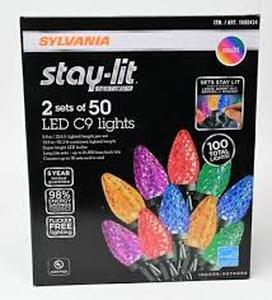 lot 81 image: Sylvania Stay-Lit Platinum Multicolor LED C-9 IndoorOutdoor Holiday Lights