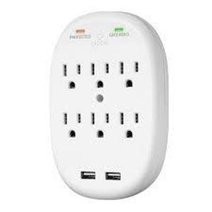 lot 136 image: Set of 2 Globe Electric 6 Outlet Adapter White