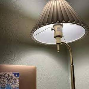 lot 150 image: 22 Pleated Shade Metal Arch Table Lamp BrassCream - Hearth & Hand with Magnolia-Some DamageWea