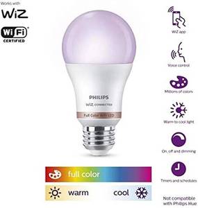 lot 138 image: Philips 2pk 8.8W Smart LED Wi-Fi and Bluetooth A19 Color