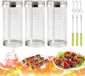 lot 161 image: Rolling Grilling Basket-Best Grilling Basket (Color  3 PCS, Size  7.87x3.54x3.54 inch)