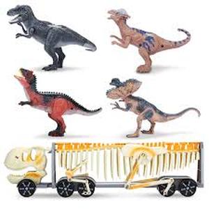 lot 174 image: 9 Inch (22.9cm) Poseable Dinosaurs & 22 Inch (56cm) Dinosaur Carrier with Lights & Sounds, Pack of 4 (3 Years)