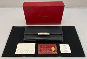 lot 2 image: EST $300- $500.00 Vintage Cartier Leather Wallet With Original Box, ID Card And More In Original Box
