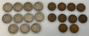 lot 11 image: Misc 1900s Liberty V Nickels & Indian Head Pennies