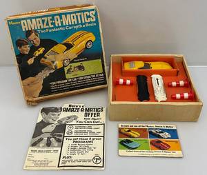 lot 20 image: 1969 Hasbro Amaze- A- Matics The Fantastic Car With A Brain Chysler Charger III  (IN ORIGINAL BOX) Box Beat Up
