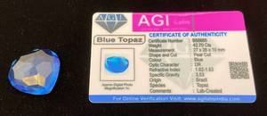 lot 31 image: AGI Labs 42.70 Cts Pear Cut Blue Topaz With COA