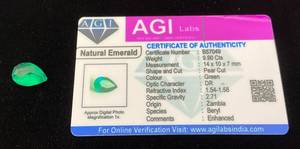 lot 32 image: AGI Labs 9.90 Cts Pear Cut Natural Emerald With COA