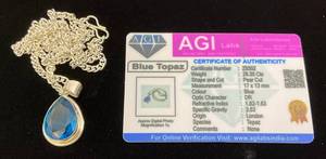 lot 38 image: AGI Labs 29.35 Cts Pear Cut Blue Topaz Necklace With COA