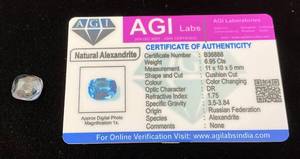 lot 39 image: AGI Labs 6.95 Cts Cushion Cut Natural Alexandrite With COA