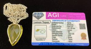 lot 43 image: AGI Labs 56.40 Pear Cut Lemon Topaz Necklace With COA