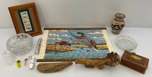 lot 58 image: Misc. Vintage Items Including Hand Carved Wooden Lizard & More