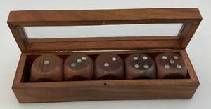 lot 62 image: 5 NOS Wooden Poker & Casino Dice Game With Fitted Wooden Box Domain Brand