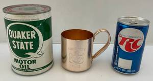 lot 63 image: Vintage Hidden Safes 1 Quaker State Motor Oil 1 RC Cola & More