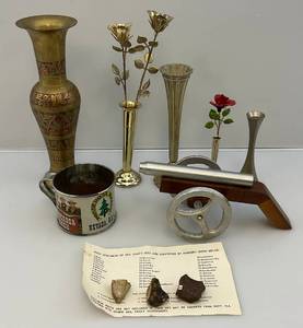 lot 82 image: Vintage Brass Items & Homemade Cannon