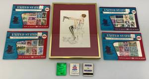 lot 88 image: Vintage (Jems) Pinup Girl Print Behind Glass 8 14 x 10 12, Stamps & More