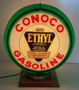 lot 166 image: Vintage  CONOCO Gasoline Globe Made Into A Table Light (VERY COOL)