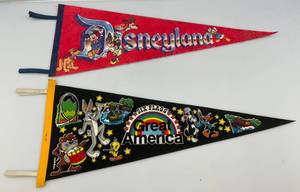 lot 211 image: Vintage 1980s Pennants Including Six Flags & Disneyland 12 x 29