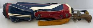 lot 217 image: Vintage Red, White, & Blue Golf Bag And Some Clubs