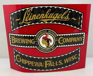 lot 248 image: Vintage Tin Leinenkugels Tin Sign 12 x 14 12 Bow Front