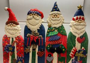 lot 255 image: Vintage Wood Hand Craved & Painted Santa Folding Fireplace Screen 35 Tall