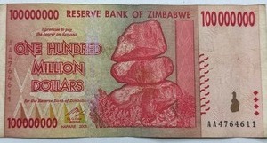 Genuine 100,000,000 Bill from Zimbabwe (actual currency)