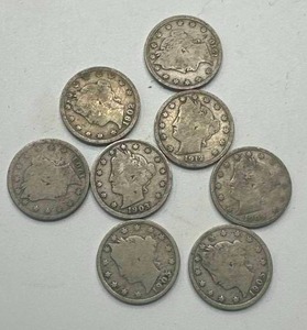 Lot of 8 Liberty V Nickels