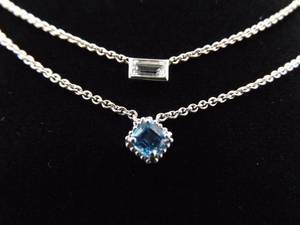 .925 Sterling Silver Emerald Cut Topaz Crystal 2 Strand Necklace