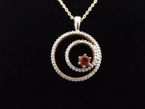 .925 Sterling Silver Diamond Accented Garnet Vermeil Hoop Pendant Necklace