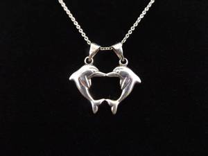 .925 Sterling Silver Dolphin Heart Pendant Necklace