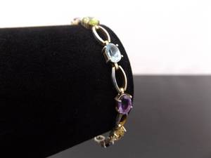 .925 Sterling Silver Multi Stone Oval Cut Vermeil Bracelet