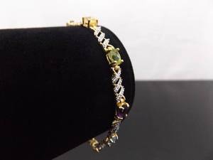 .925 Sterling Silver Diamond Accented Multi Stone Oval Cut Vermeil Bracelet
