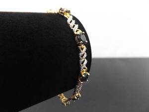 .925 Sterling Silver Diamond Accented Oval Cut Sapphire Vermeil Bracelet