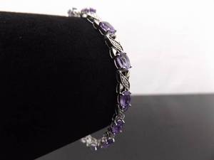 .925 Sterling Silver Diamond Accented Amethyst Bracelet