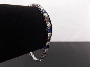 .925 Sterling Silver Red, White, and Blue Zirconia Bracelet