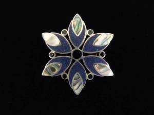 .925 Sterling Silver Inlayed Lapis, Onyx and Mother of Pearl Star of David Brooch