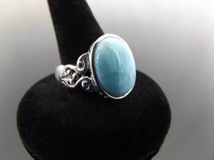 .925 Sterling Silver Larimar Cabochon Ring Size 8.75