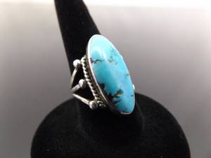 .925 Sterling Silver Turquoise Cabochon Ring Size 5
