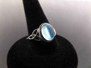 NEW .925 Sterling Silver Celtic Moonstone Crystal Cabochon Ring Size 7
