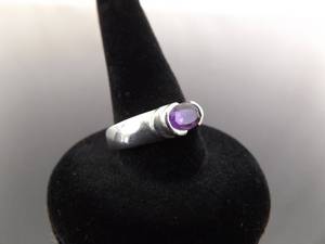 .925 Sterling Silver Oval Cut Amethyst Ring Size 7.5