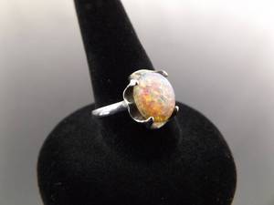 .925 Sterling Silver Pink Cotton Candy Dichroic Glass Cabochon Ring Size 7