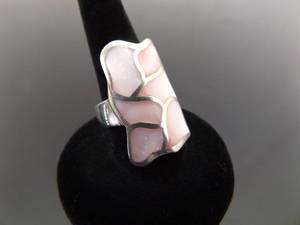 .925 Sterling Silver Inlayed Pink Mother of Pearl Ring Size 6