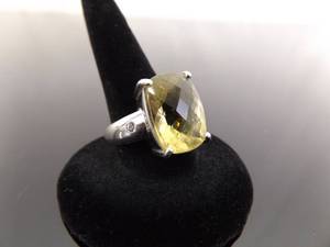 .925 Sterling Silver Faceted Citrine Crystal Cocktail Ring Size 7