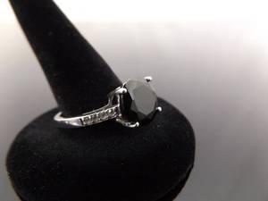 .925 Sterling Silver Faceted Black Onyx Crystal Ring Size 9