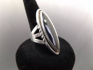 .925 Sterling Silver Black Onyx Cabochon Ring Size 6.5