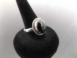 .925 Sterling Silver Black Onyx Cabochon Ring Size 7