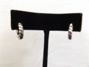 NEW .925 Sterling Silver Multi Colored Stone Latch Hook Hoop Earrings