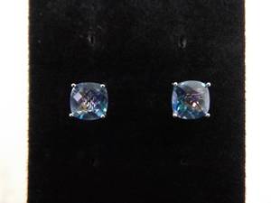 .925 Sterling Silver Princess Cut Mystic Topaz Post Earrings