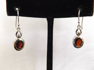 .925 Sterling Silver Oval Cut Garnet Dangle Hook Earrings