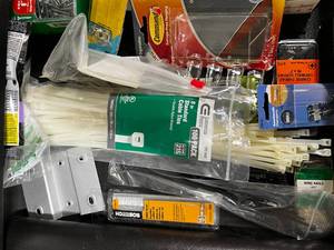 Various Screws  Zip Ties  Nails  Command Strips  Staples